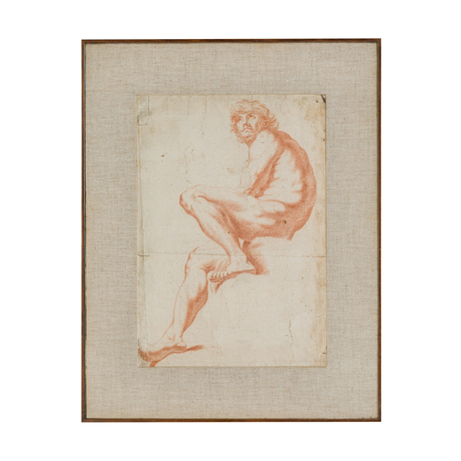 PITTORE DEL XVIII-XIX SECOLO Studio di nudo <br>Sanguigna su carta, cm 34X25