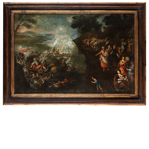 FRANCESCO ALLEGRINI (attr. a) (Gubbio, 1587 - Roma, 1663)<br>Il passaggio del Mar Rosso<br>Olio su t