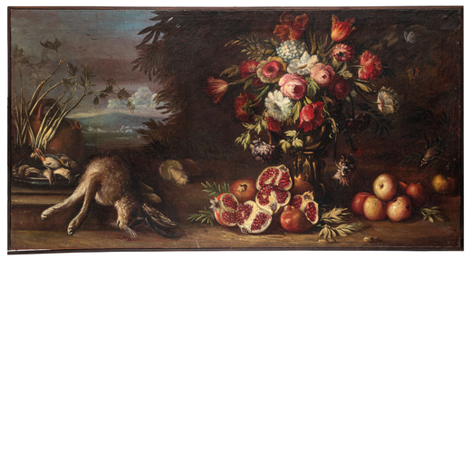 FELICE RUBBIANI (attr. a) (Modena, 1677 - San Pancrazio di Freto, 1752)<br>Paesaggio con natura mort
