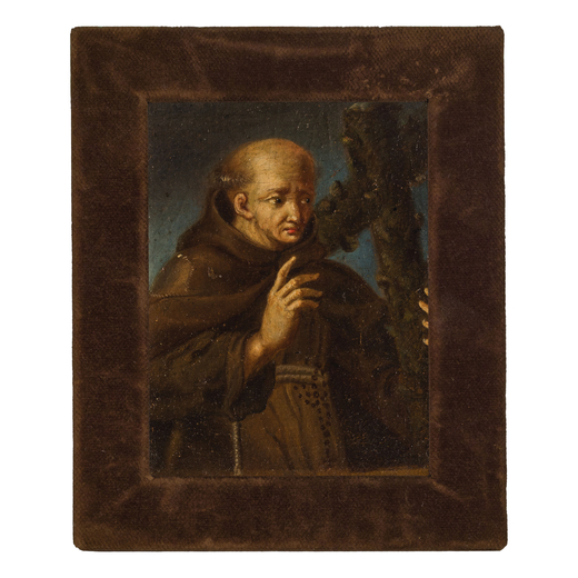 PITTORE DEL XVIII SECOLO San Francesco<br>Olio su tavoletta, cm 12X8,5