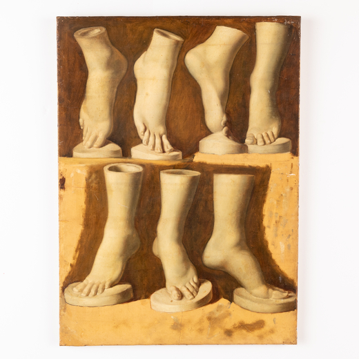 PITTORE DEL XIX SECOLO Studi di sculture<br>Olio su carta applicata su tela, cm 67X49