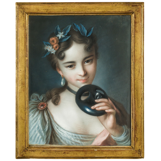 PIETRO ANTONIO ROTARI (attr. a) Ritratto di dama con maschera<br>Pastello su carta, cm 39X30<br>