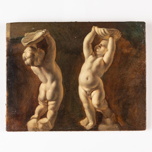 PITTORE DEL XIX SECOLO Studi di sculture<br>Olio su carta applicata su tela, cm 26X33,5