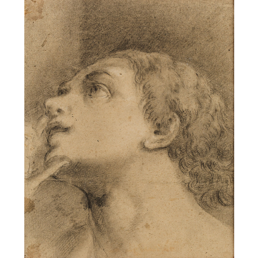 ALESSANDRO TIARINI (attr. a) (Bologna, 1577 - 1668) <br>Studio di testa<br>Carboncino su carta, cm 2