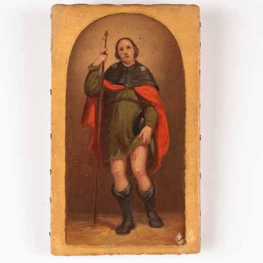 PITTORE DEL XIX SECOLO San Rocco<br>Olio su carta applicata su tela, cm 20X12