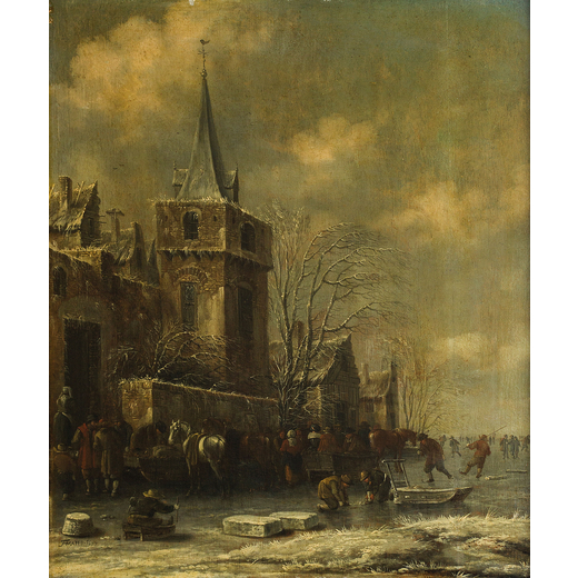 THOMAS HEEREMANS  (Haarlem, 1640 - 1697)<br>Paesaggio invernale <br>Firmato e datato in basso a sini