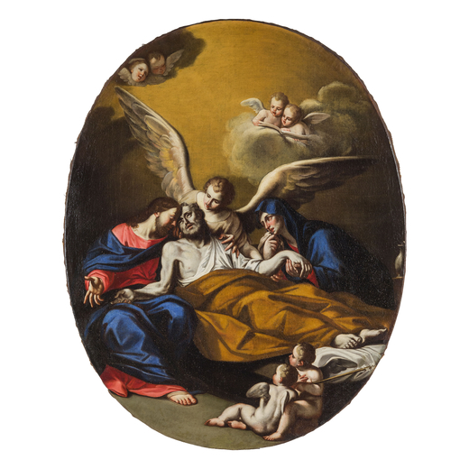 GIUSEPPE RIGHINI (attivo a Imola nel XVIII)<br>Transito di San Giuseppe<br>Olio su tela, cm 98X78