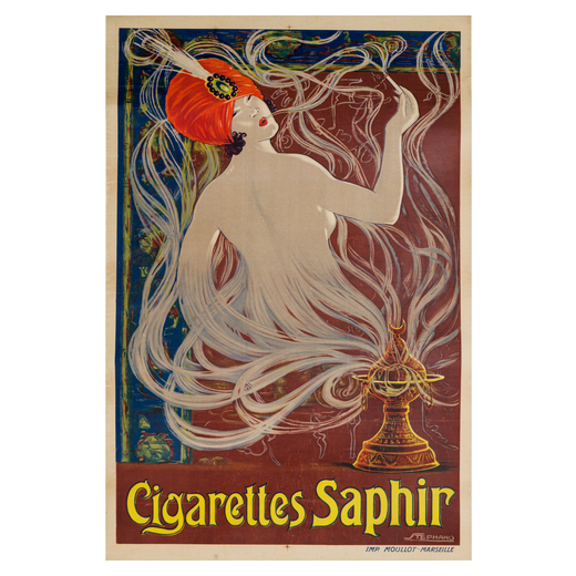 Cigarettes Saphir Manifesto Litografia [Telato]<br>by Stephano<br>Edito Imprimerie Moullot, Marseill