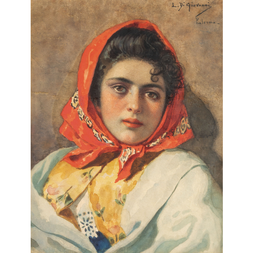 LUIGI DI GIOVANNI Palermo 1856 - 1938<br>Ritratto di popolana <br>Firmato L D Giovanni, Palermo in a