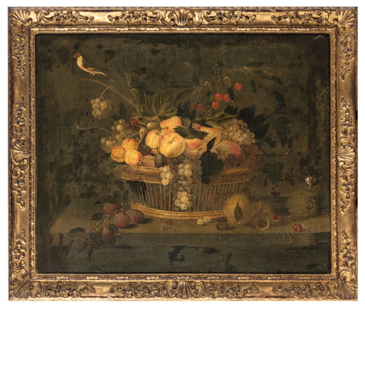 JAN VAN OS (cerchia di) (Middelharnis, 1744 - LAia, 1808)<br>Natura morta<br>Olio su tela, cm 62,5X6