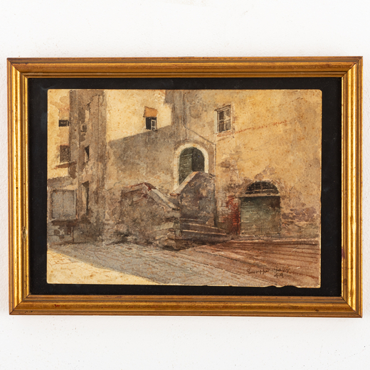 GIUSEPPE GALLI Vercelli, 1866 - Milano, 1946<br>Strada di paese in Valsesia<br>Firmato Giuseppe Gall