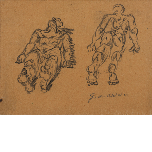 GIORGIO DE CHIRICO Volo 1888 - Roma 1978<br>Studi di figure, 1946<br>Matita su carta, cm 11 x 14,4<b