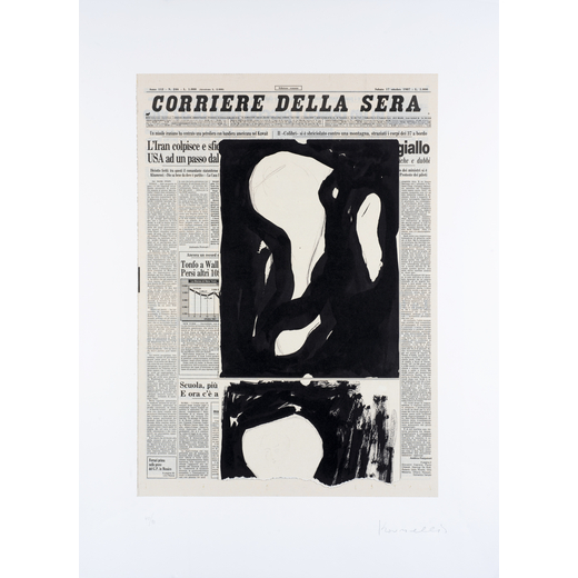 JANNIS KOUNELLIS Pireo 1936-Roma 2017<br>Edizione notturna, 1986<br>Serigrafia e collage su carta, c
