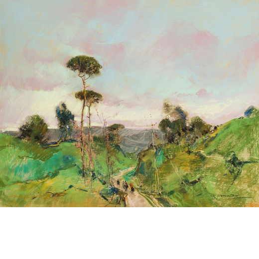 GIUSEPPE CASCIARO (Ortelle (Le) 1863 - Napoli 1945)<br>Paesaggio con alberi<br>Firmato G Casciaro in