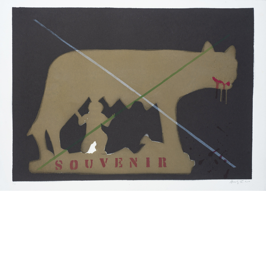 FRANCO ANGELI Roma 1935-1988<br>Souvenir<br>Litografia a colori su carta, cm 50,6 x 70,3<br>Firmata 