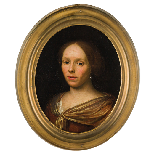 PITTORE DEL XVII-XVIII SECOLO Ritratto di donna<br>Olio su tavola ovale, cm 10X13