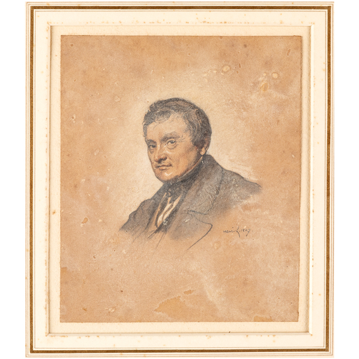 PITTORE DEL XIX SECOLO <br>Ritratto di gentiluomo<br>Firma indistinta e data 1847 in basso a destra<