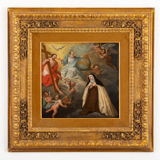 PITTORE DEL XVII-XVIII SECOLO Santa Teresa <br>Olio su tavola, cm 40X40,5