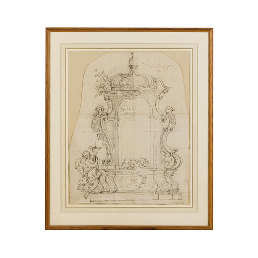 ANTONIO VALERI (attr. a) (Roma, 1648 - 1736)<br>Progetto architettonico per altare<br>Matita e penna