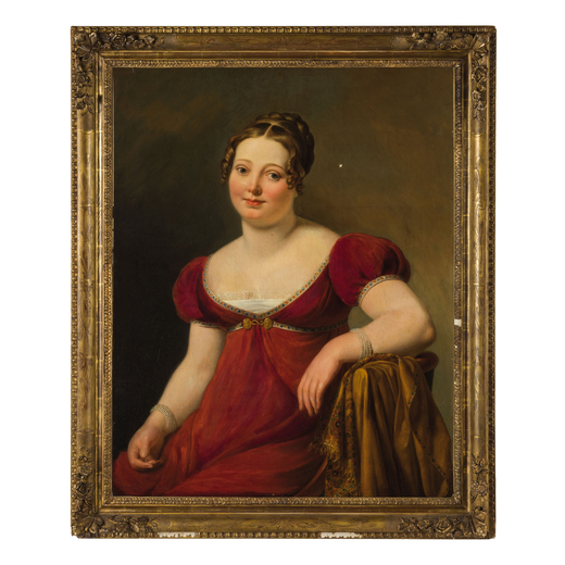 ANTHELME FRANÇOIS LAGRENÉE (Parigi, 1739 - 1821)<br>Ritratto di dama<br>Olio su tela, cm 93X72