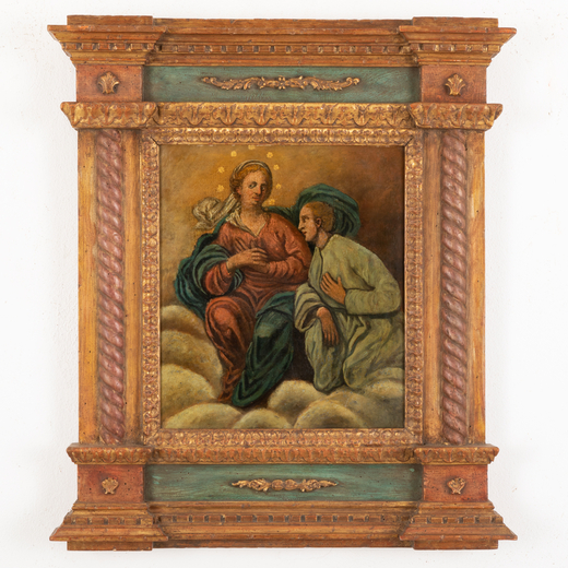 PITTORE DEL XVIII SECOLO Visione della Vergine<br>Olio su tela, cm 40,5X35,5