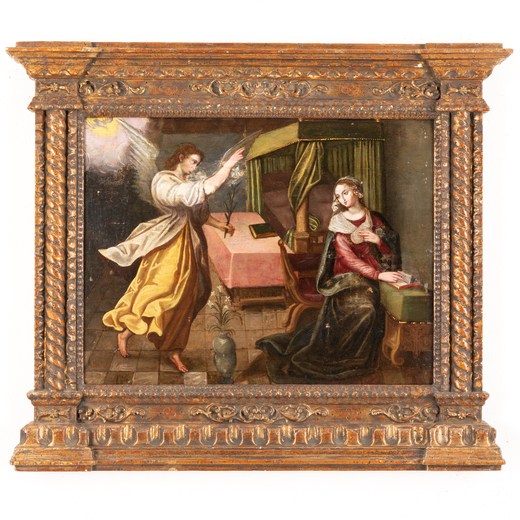 GIOVANNI BIZZELLI (attr. a) (Firenze, 1556 - 1612)<br>Annunciazione<br>Olio su tavola, cm 49X64