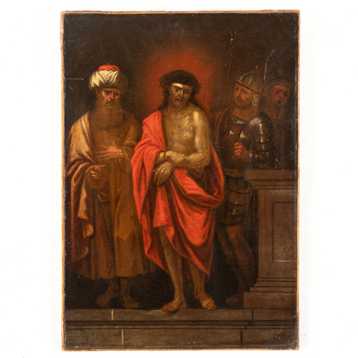 PITTORE FIAMMINGO DEL XVII SECOLO Ecce Homo<br>Olio su tela, cm 54,7X38,5