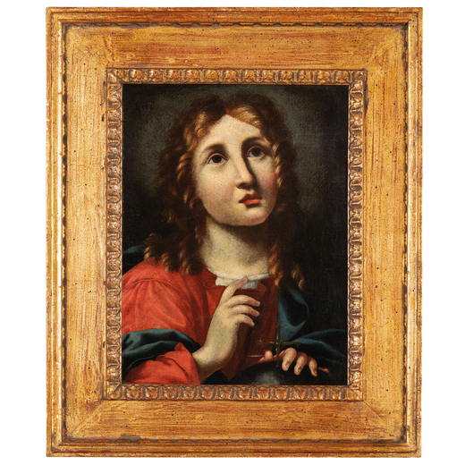 PITTORE TOSCANO DEL XVIII SECOLO Salvator Mundi<br>Olio su tela, cm 41X31