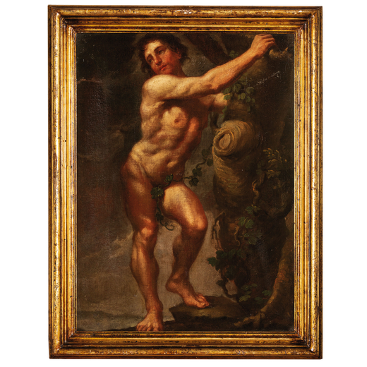 PITTORE TOSCANO DEL XVII-XVIII SECOLO Nudo maschile<br>Olio su tela, cm 55X41