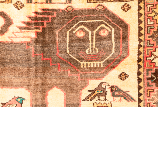 TAPPETO FIGURATIVO CON LEONI E VOLATILI - GABBEH - PROVINCIA DEL FARS - PERSIA DEL SUD - DATATO 1375