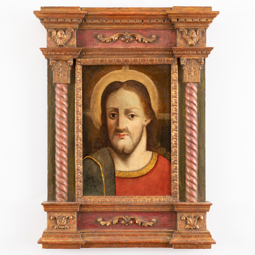 PITTORE DEL XVII-XVIII SECOLO Volto di Cristo<br>Olio su tela, cm 40X28