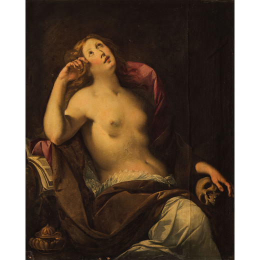 PITTORE LOMBARDO DEL XVII SECOLO Maddalena<br>Olio su tela, cm 118X95