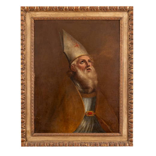 PITTORE DEL XVII-XVIII SECOLO Vescovo <br>Olio su tela, cm 89X67