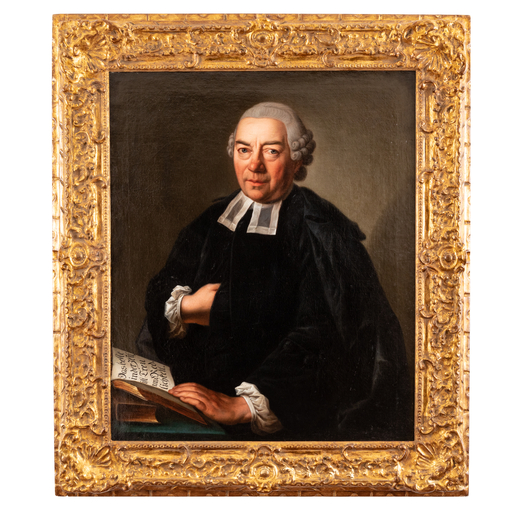 TIBOUT REGTERS  (Dordrecht, 1710 - Amsterdam, 1768)<br>Ritratto di gentiluomo con libri<br>Olio su t