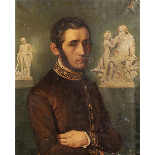 PITTORE DEL XIX SECOLO  Ritratto di gentiluomo (Angelo Alberto Remedi?)<br>Olio su tela, cm 70X56