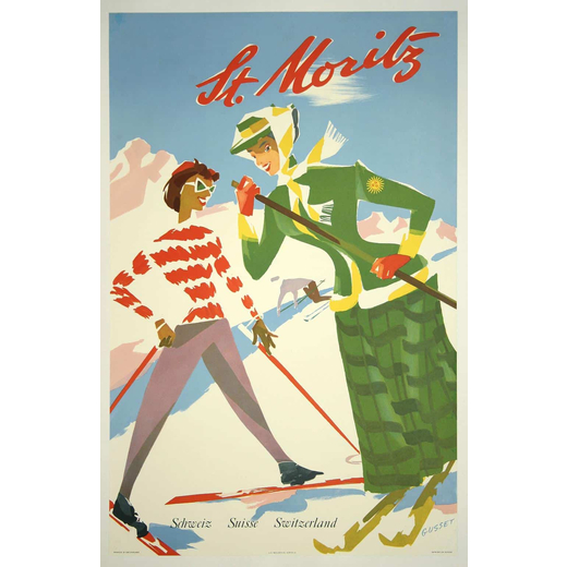 St. Moritz Manifesto Litografia [Telato]<br>by Gusset Paul<br>Epoca 1948 / Misure h 102 x L 64 cm / 