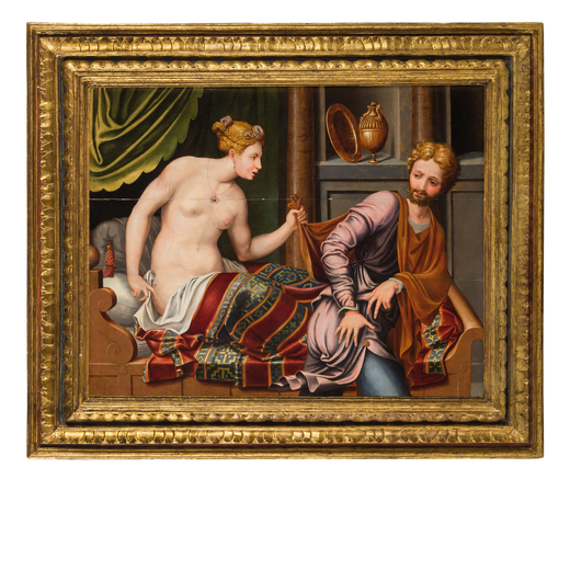 LUCA PENNI (attr. a) (Firenze, circa 1500 - Parigi, 1569)<br>Giuseppe e la moglie di Putifarre<br>Ol