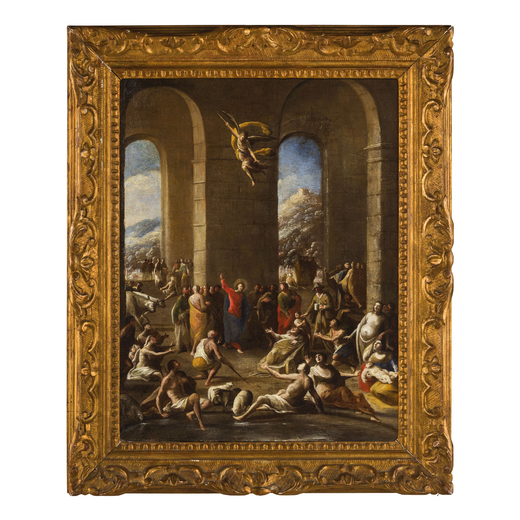 SCIPIONE COMPAGNO (Napoli, 1624 - dopo il 1680) <br>La piscina probatica<br>Olio su tela, cm 62X48,5
