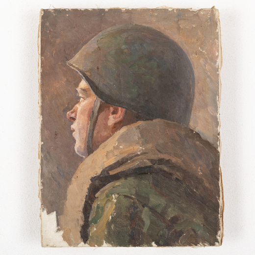 OLEXANDR GAVRILOVICH BUDNIKOV Verkhny Baskunchak, 1914 - Kiev, 1982<br>Studio di soldato per il dipi