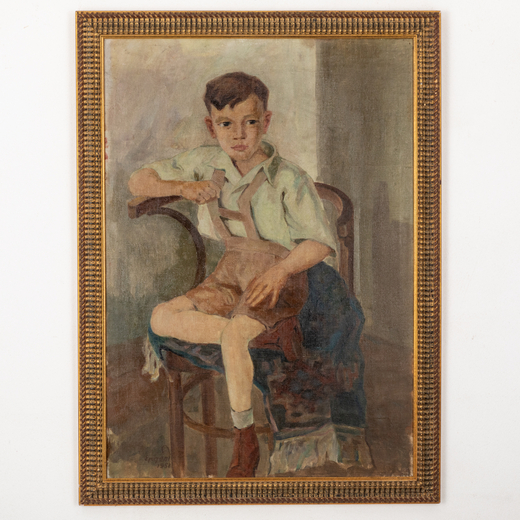 ADALBERT MYKHAYLOVICH ERDELY Klimovitsa, 1891 - Uzhgorod, 1955<br>Ritratto di bambino sulla sedia<br
