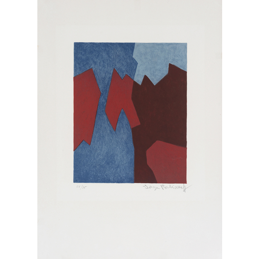 SERGE POLIAKOFF Mosca 1900-Parigi 1969<br>Composizione rosso e blu, 1968<br>Litografia a colori su c