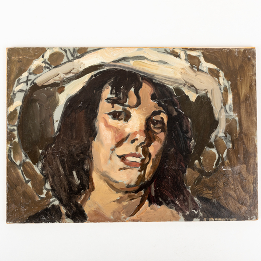 ADOLF MARKOVICH KONSTANTINOPOLSKIY 1923 - 1993<br>Ritratto della moglie <br>Olio su cartone, cm 35X5