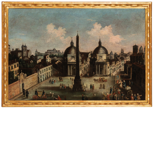 GAETANO VETTURALI (attr. a) (Lucca, 1701 - 1783)<br>Veduta di Piazza del Popolo<br>Olio su tela, cm 