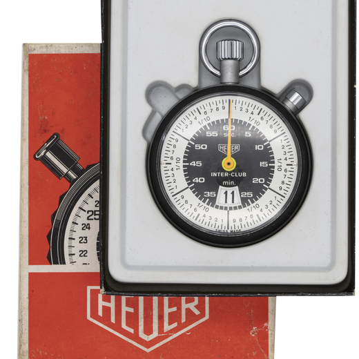 HEUER - INTER CLUB STOPWATCH Cronometro monopulsante da tasca da gara, cassa in brunita, quadrante b