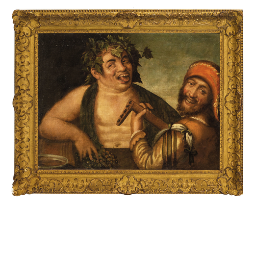 NICCOLO FRANGIPANE (notizie dal 1563 - 1597)<br>Scena grottesca<br>Olio su tela, cm 66X88