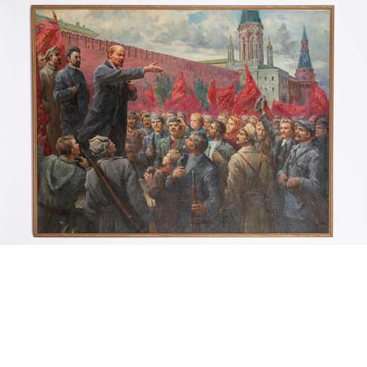 ALEKSEY SIDOROV attivo tra il XIX - XX Secolo<br>Discorso di Lenin<br>Firmato in basso a destra <br>