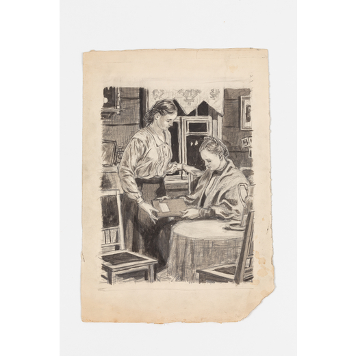 VALENTIN GAVRILOVICH LITVINENKO Kremenchug, 1908 - Kiev, 1979<br>Madre e figlia in cucina <br>Tecnic