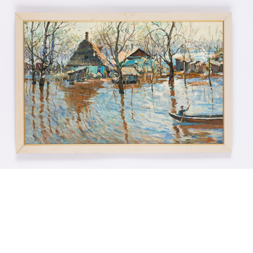PETR STEPANOVICH SULIMENKO Ekatorinodar, 1914 - ?, 1996<br>Inondazioni vicino a Kiev<br>Olio su cart