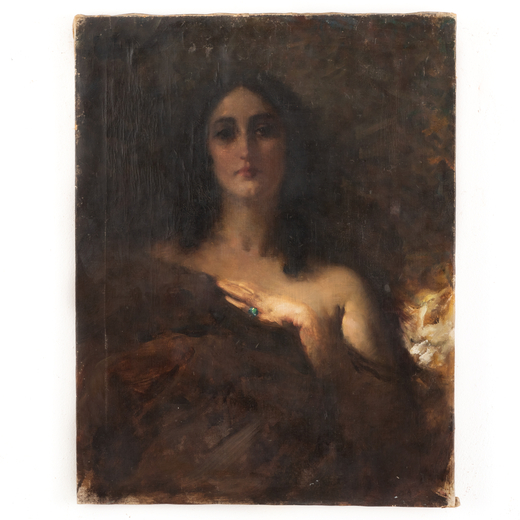 PITTORE DEL XIX-XX SECOLO <br>Ritratto di donna<br>Olio su tela, cm 85X66