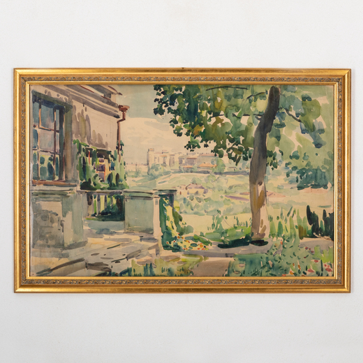 OLEXA OLEKSIEVICH SHOVKUNENKO Kherson, 1884 - Kiev, 1974<br>Vista dallo studio del pittore <br>Acque